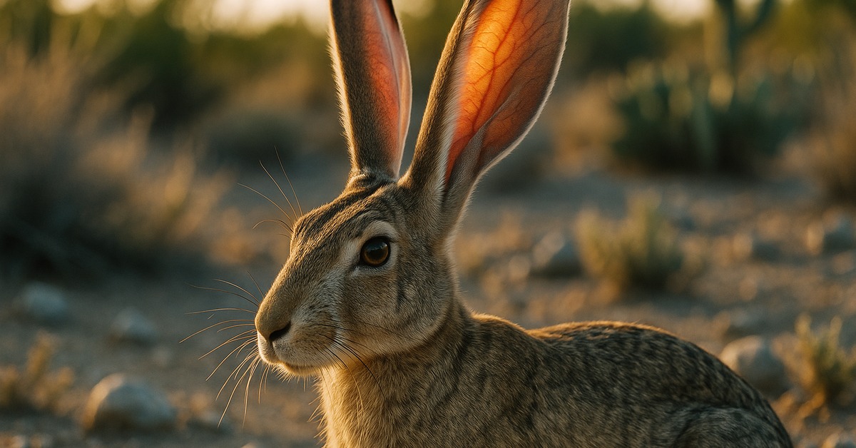 Close-up of antelope jackrabbit ear showing translucent skin and visible blood vessel network