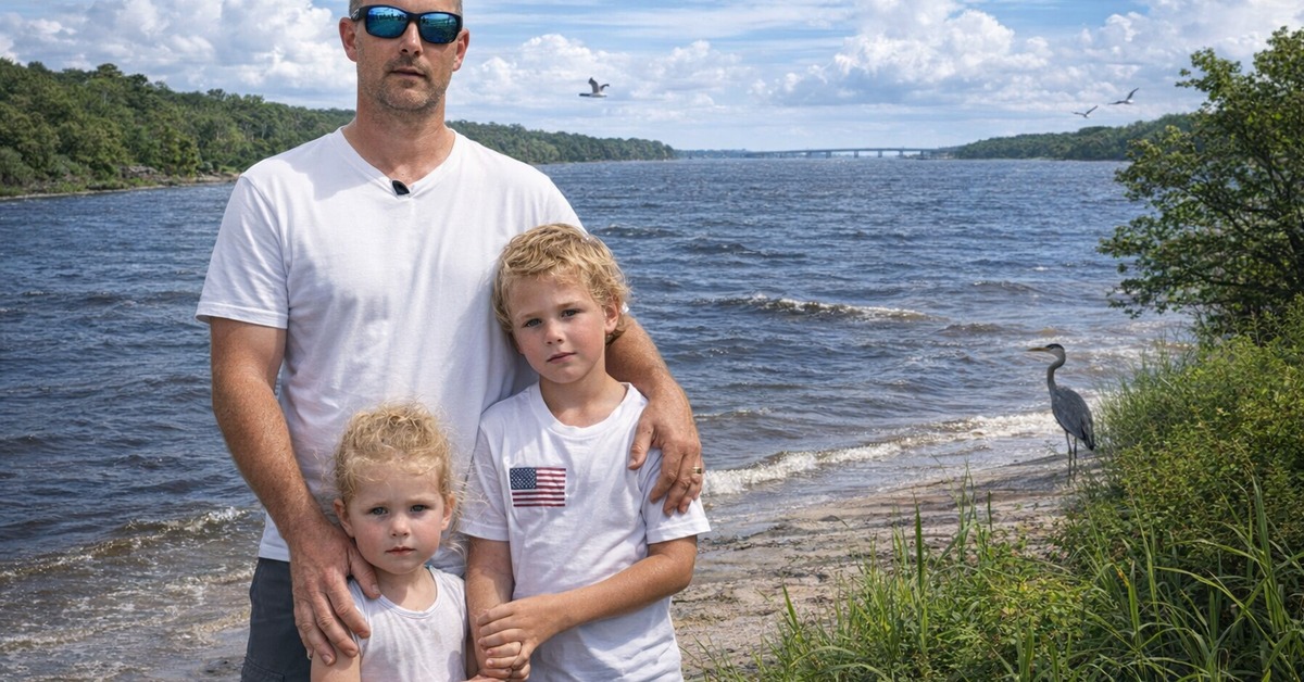Young boy wading at river