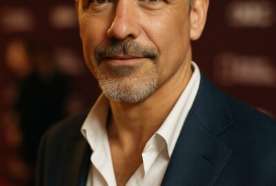 Eric Dane in navy blazer smiling warmly at a red carpet premiere event