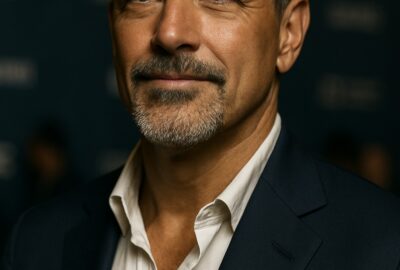 Eric Dane smiling confidently at a red carpet press event in navy blazer