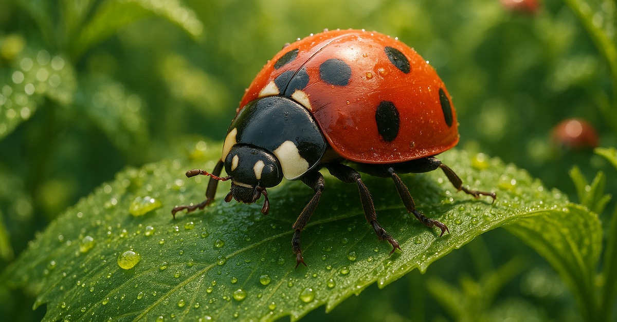 Overhead macro view of a red ladybird