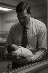 Muhammad Ali tenderly cradling newborn Laila Ali in hospital nursery black and white