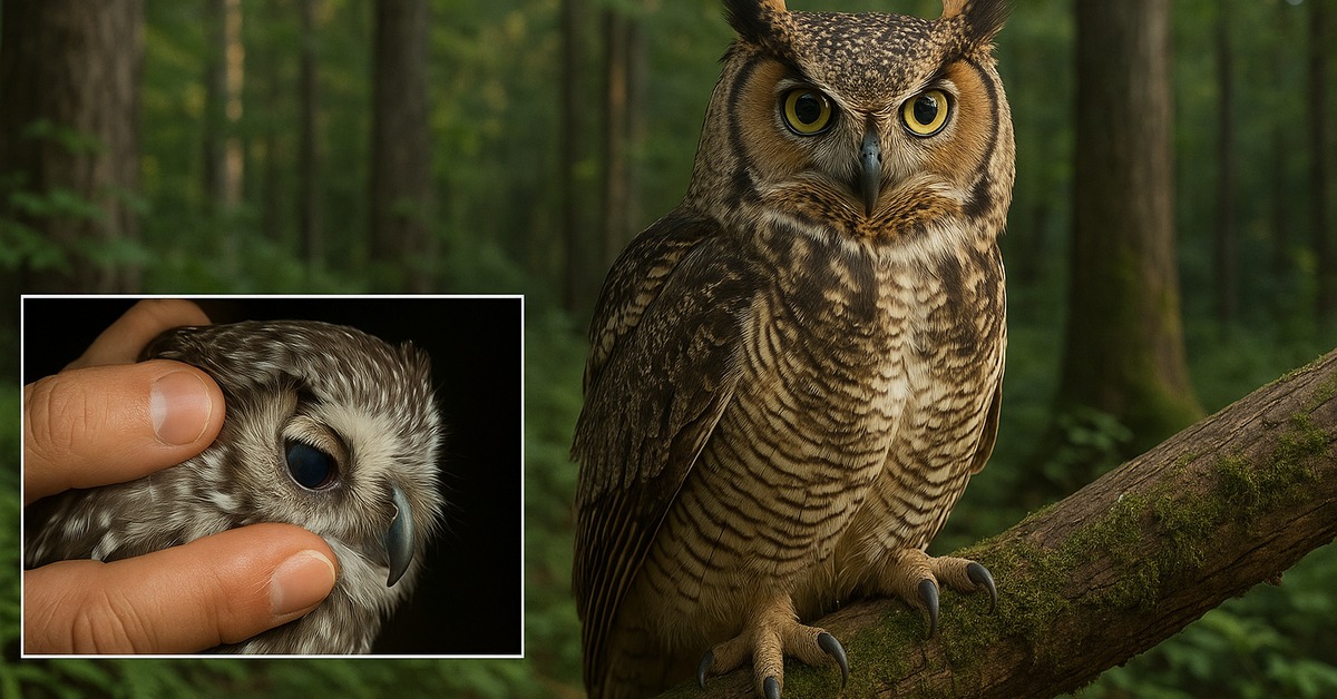 Researcher holding a small Saw-whet Owl during nighttime banding study