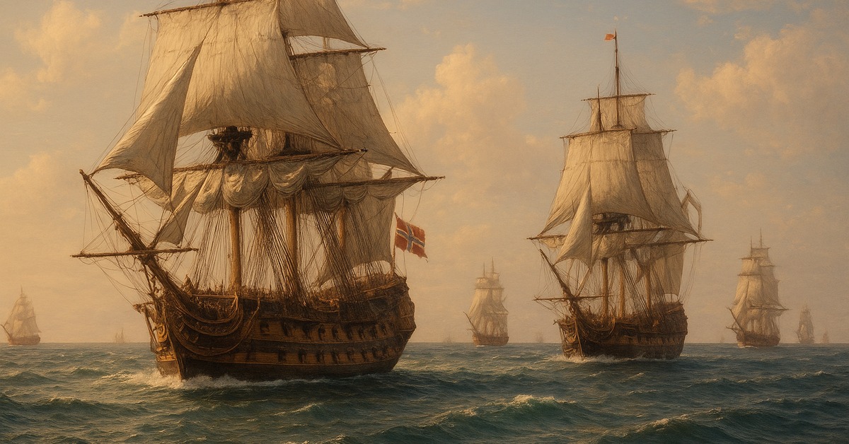 Close broadside view of battered wooden warship firing cannons through gunports at sea