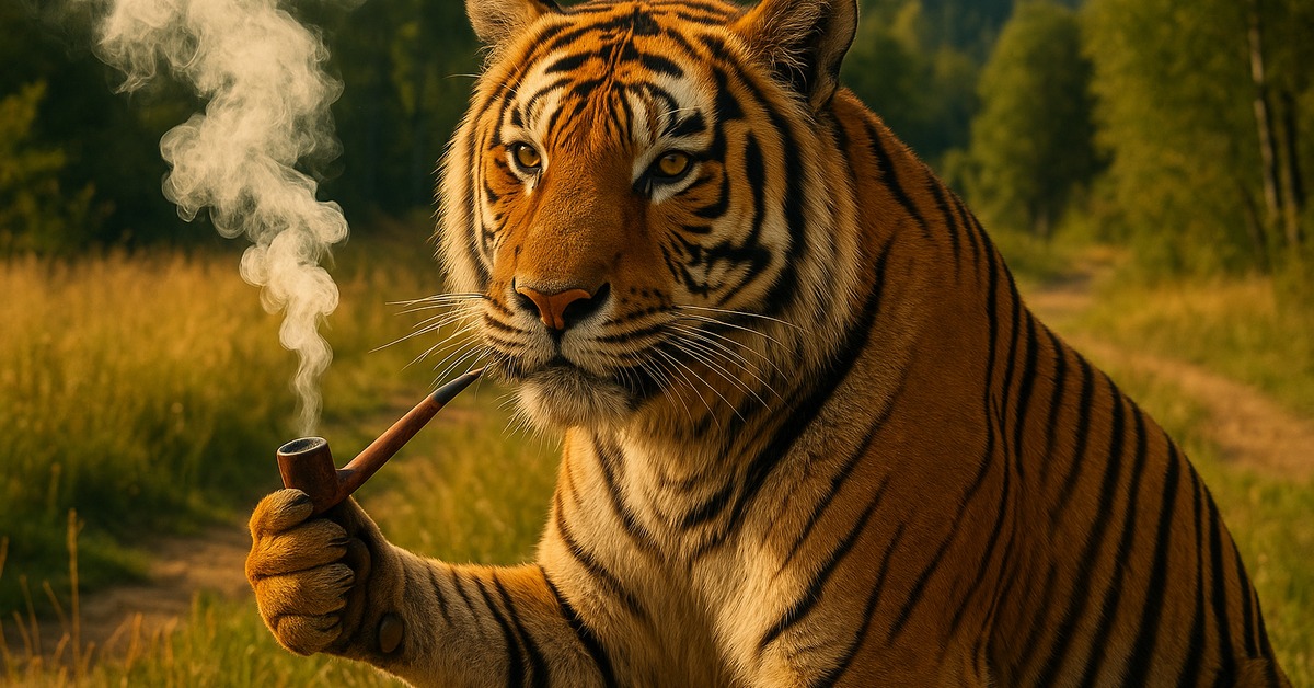 Majestic tiger in tall amber grass viewed from low side angle at dusk