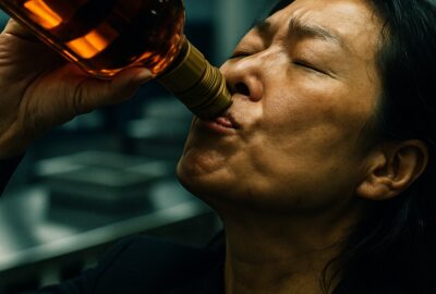 Woman drinking entire cognac bottle at Beijing airport security checkpoint defiantly