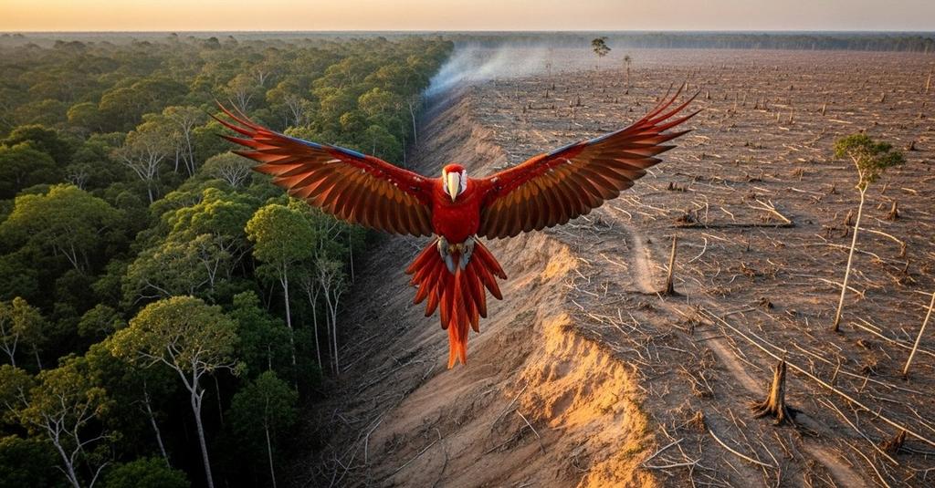 Barren cracked earth at the edge of a cleared Amazon deforestation zone under harsh sun
