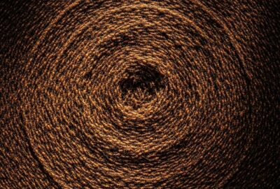 Thousands of army ants forming a massive rotating spiral circle on a rainforest floor
