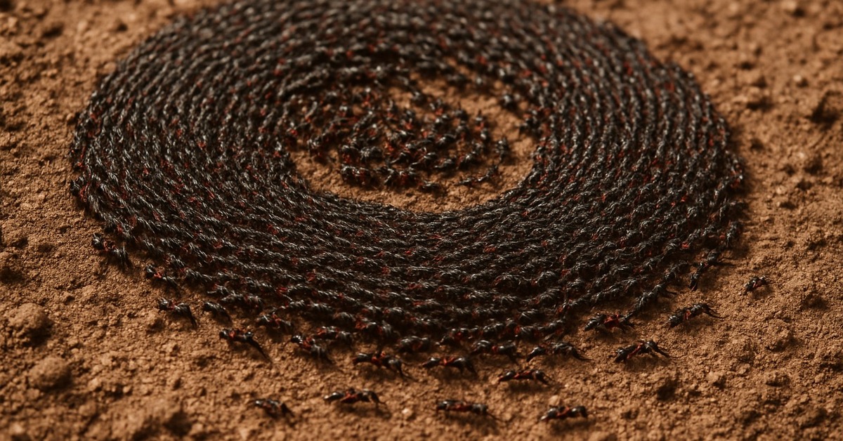 Close-up of army ants following pheromone trails in dense jungle undergrowth