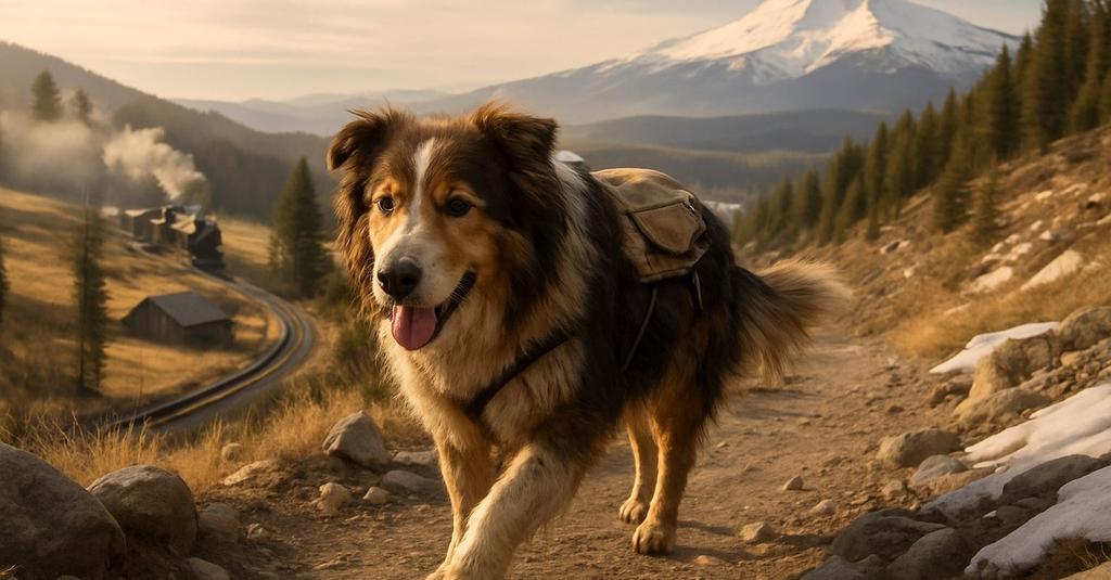 Weathered paws of a determined collie resting on a dusty western trail