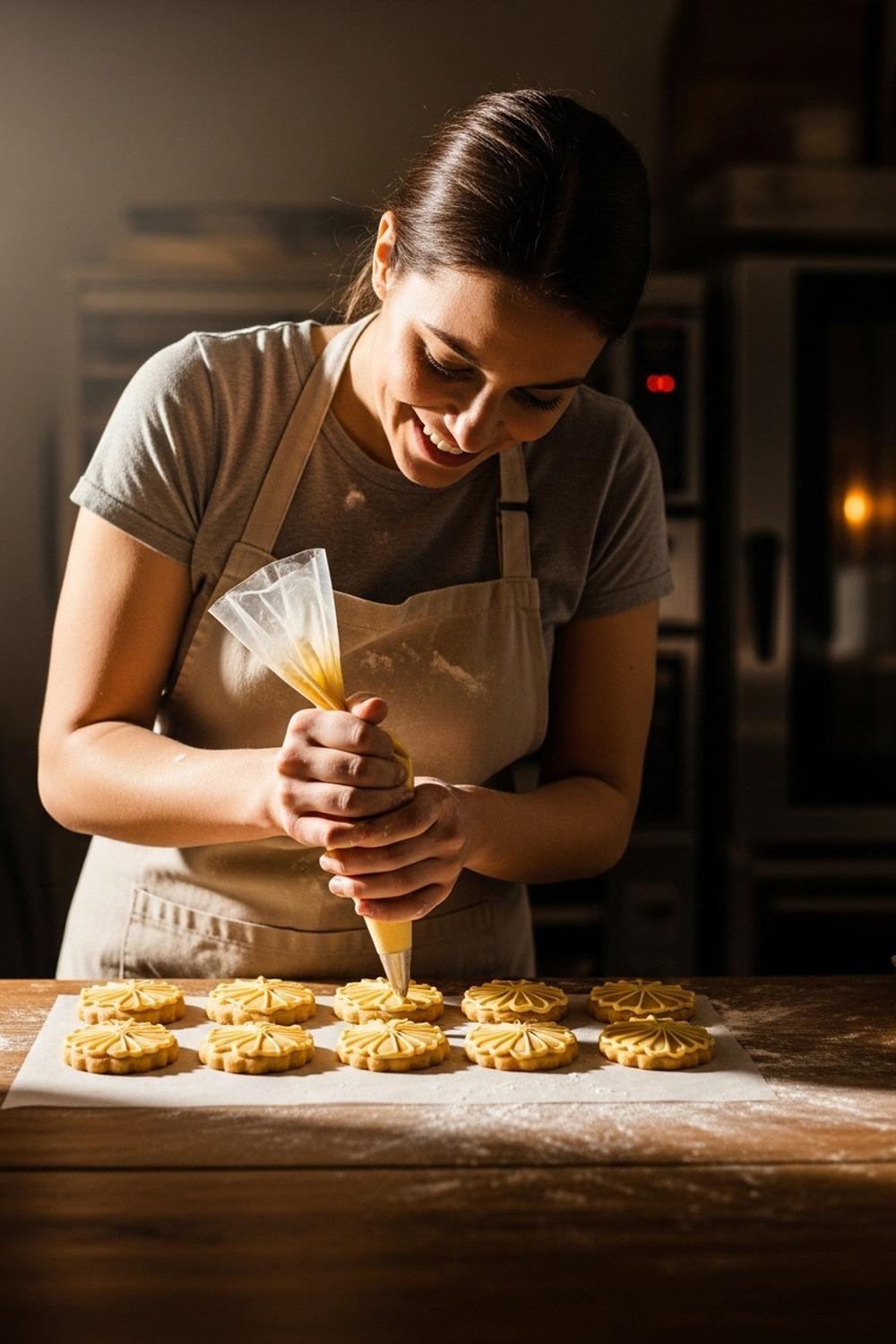 Young woman with Down syndrome proudly packaging fresh-baked cookies in a bright bakery kitchen