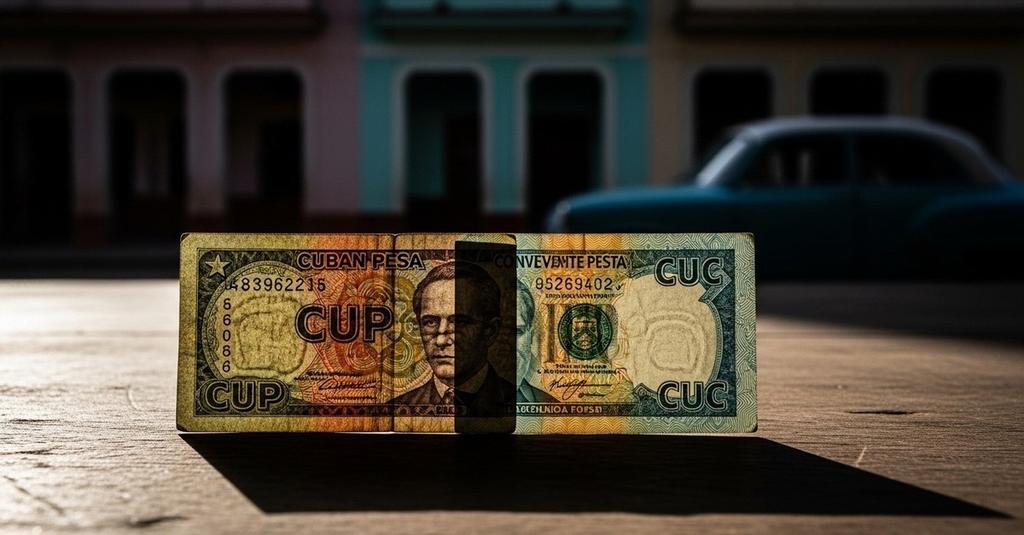 A Cuban street vendor handling pesos at a colorful open-air Havana market stall