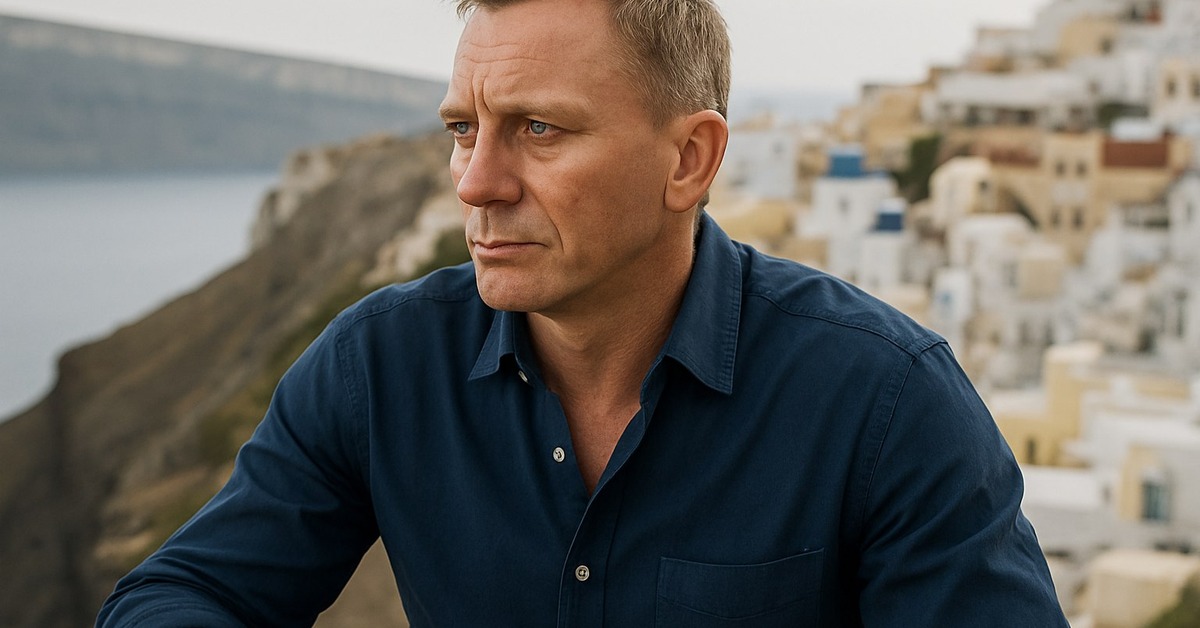Intense close-up portrait of a rugged blond man in a tailored suit looking determined