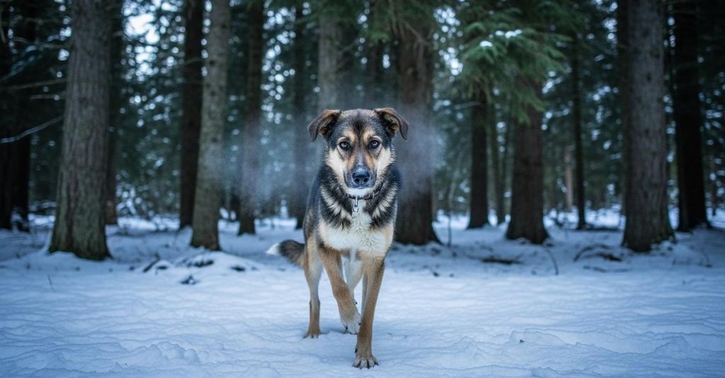 Rescue team finding a dog and injured survivor in remote snow-covered terrain