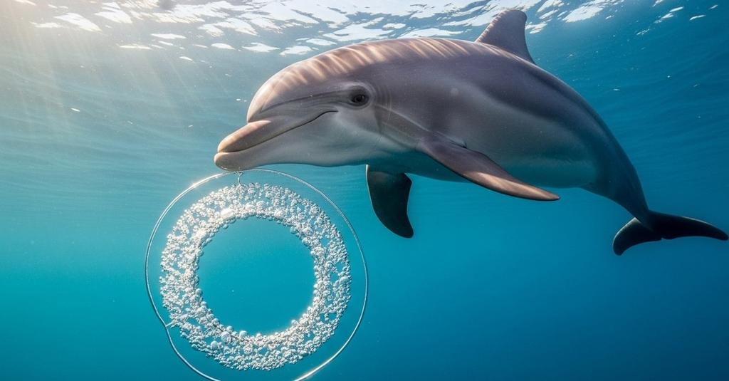 Dolphin slicing through a bubble ring with precise snout movement underwater