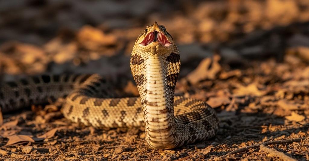 Eastern hognose snake spreading its neck flat in cobra-like defensive hood display