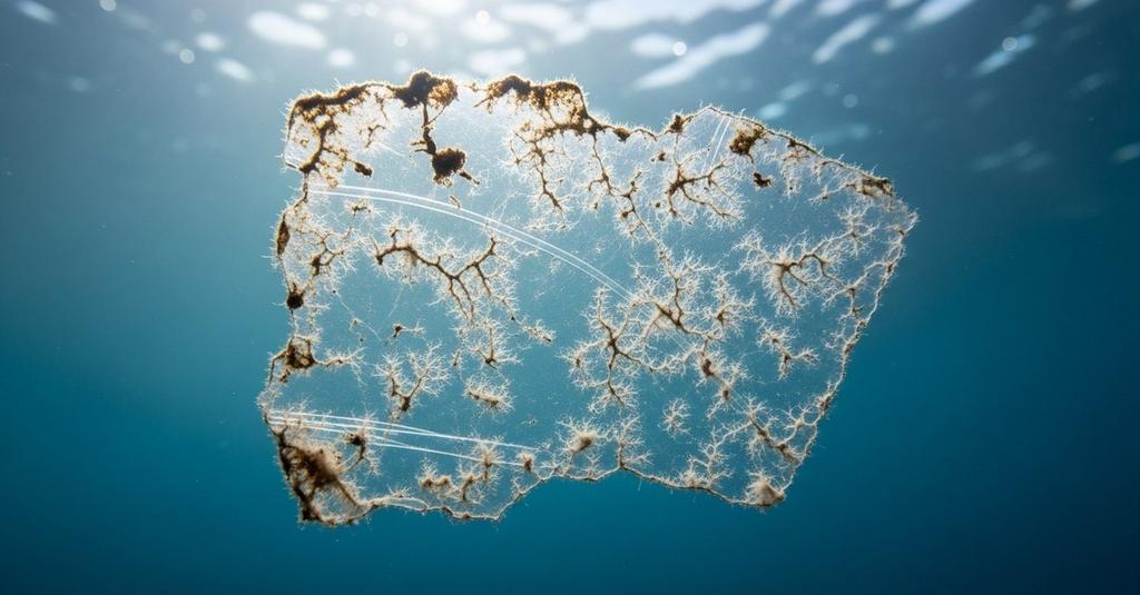 Aerial view of vast plastic waste swirling in the North Pacific ocean gyre