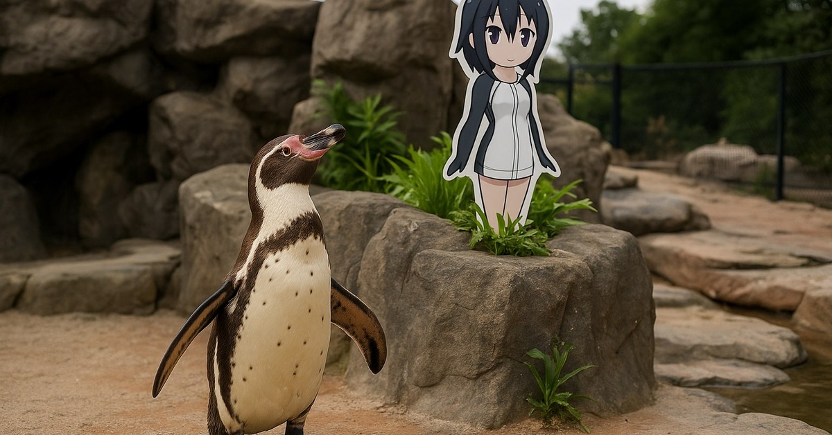Close-up of a Humboldt penguin gazing intently forward with soft zoo light behind it