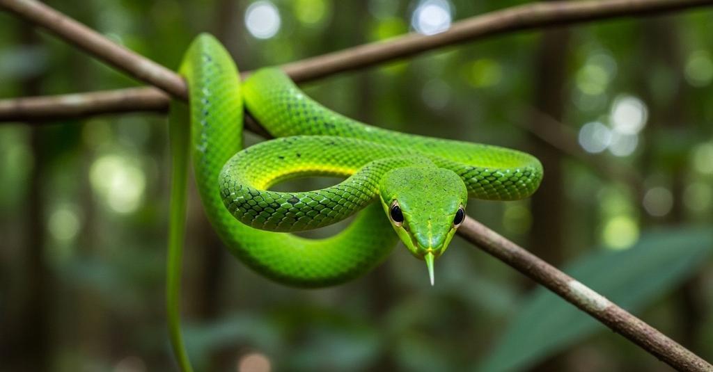 Close-up of green vine snake