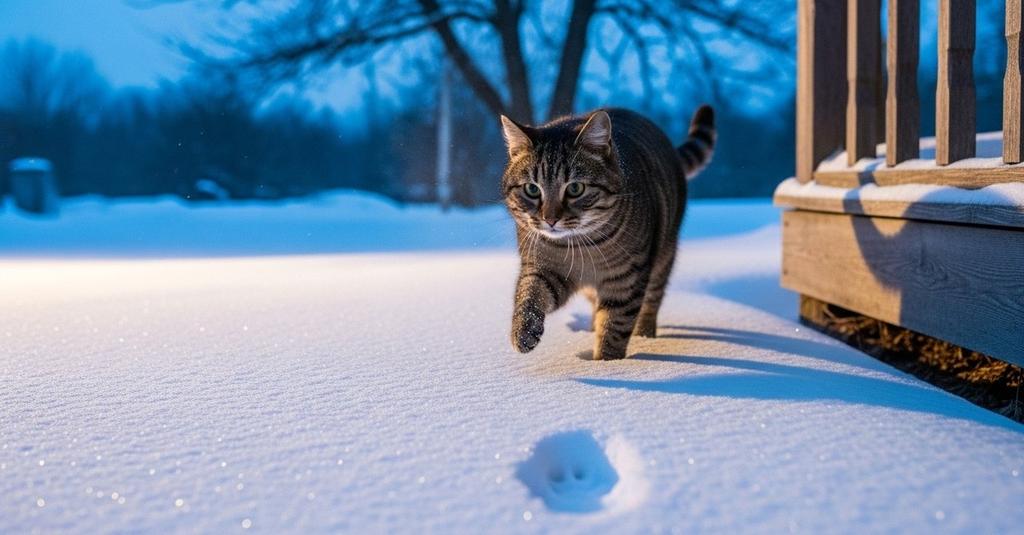 A feral cat huddled in a frost-covered shelter seeking warmth in winter