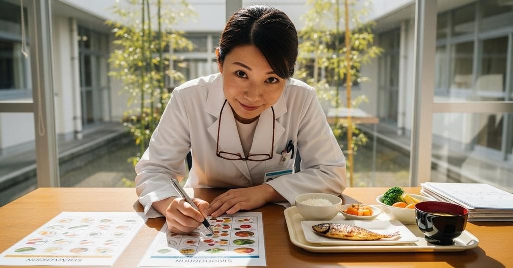 Close-up of a traditional Japanese school lunch tray with rice miso soup and grilled fish