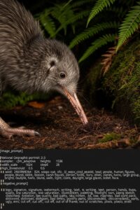 Little spotted kiwi foraging on forest floor at night in New Zealand