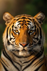 A wild Bengal tiger moving through dense green forest undergrowth in Nepal's Terai lowlands
