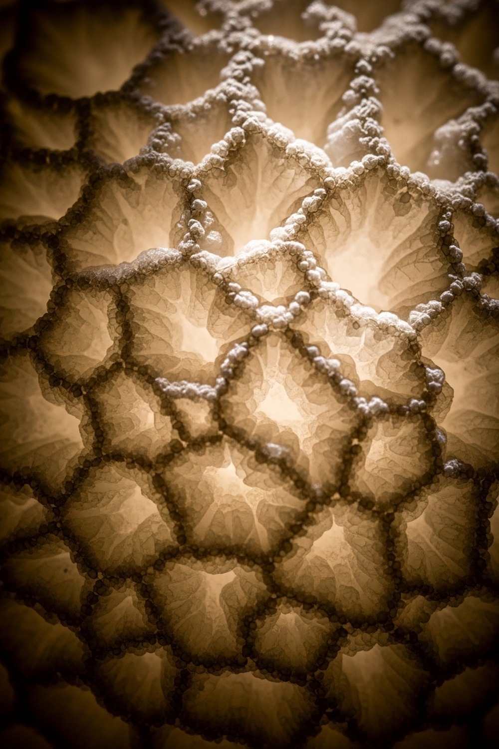 Extreme close-up of a chicken eggshell surface showing crystalline calcium carbonate structure