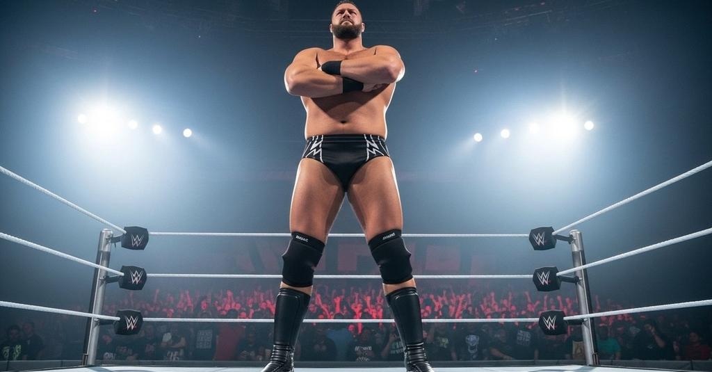 Massive wrestler Omos towering over a normal-sized opponent in the ring
