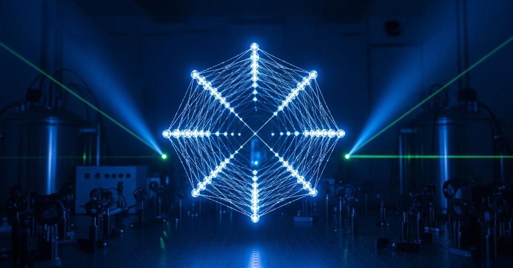 Abstract light waves freezing into repeating geometric patterns suspended in space