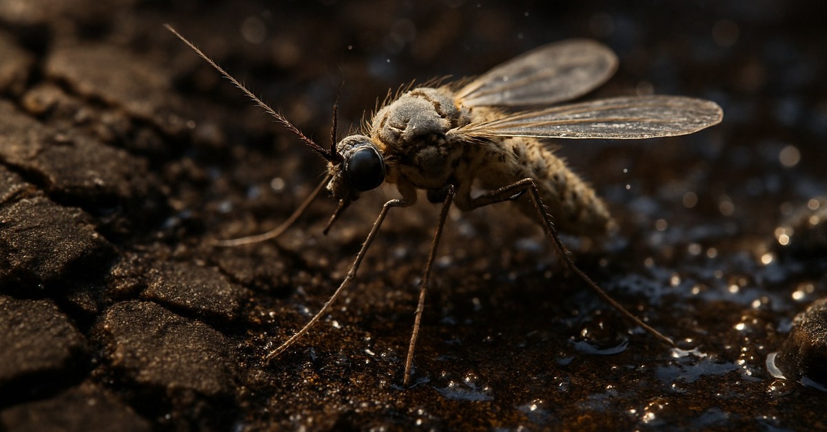 Midge larva rehydrating in a shallow African rock pool after seasonal rains return