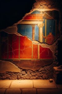 Vibrant ancient Roman fresco uncovered in Pompeii with rich red and blue pigments