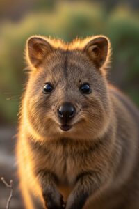 A smiling quokka looking directly at the camera on Rottnest Island Australia