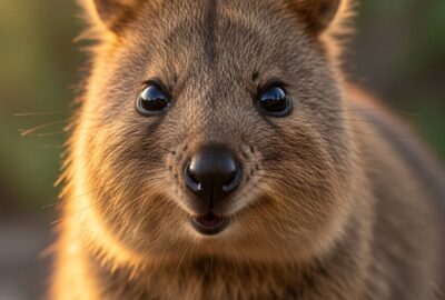 A smiling quokka looking directly at the camera on Rottnest Island Australia