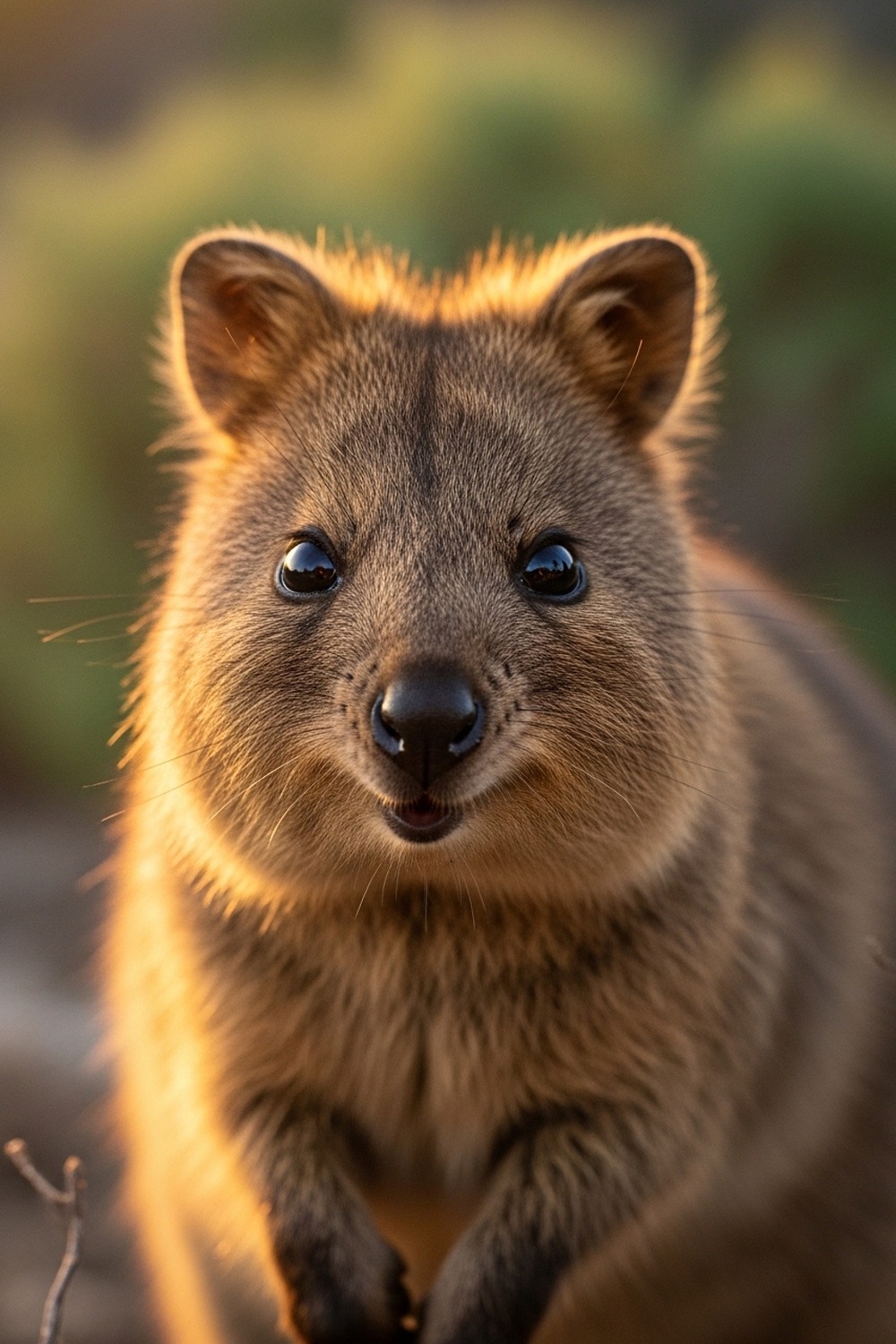 A smiling quokka looking directly at the camera on Rottnest Island Australia