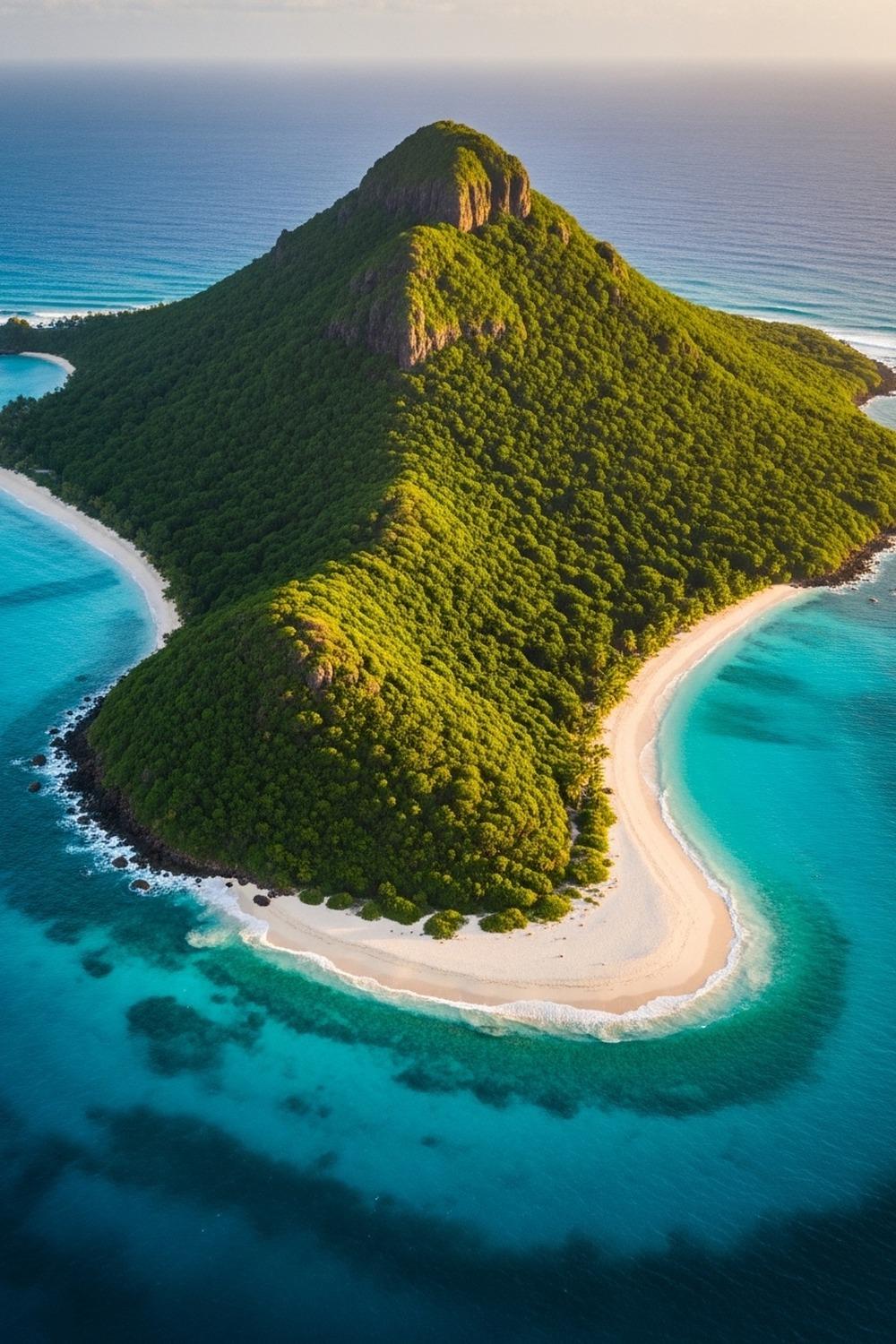 Aerial view of Necker Island surrounded by turquoise Caribbean waters and lush greenery