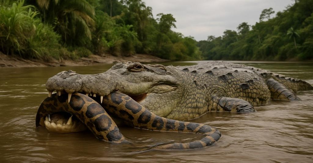 Close-up of saltwater crocodile armored scales and powerful jaw in murky water