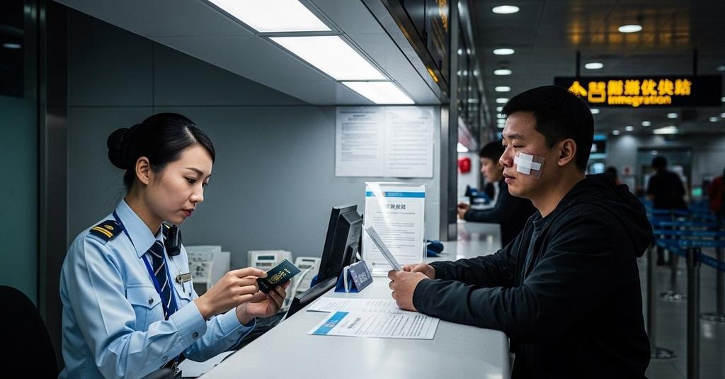 Medical certificate documents and passport laid out on clinic desk in Seoul Gangnam district