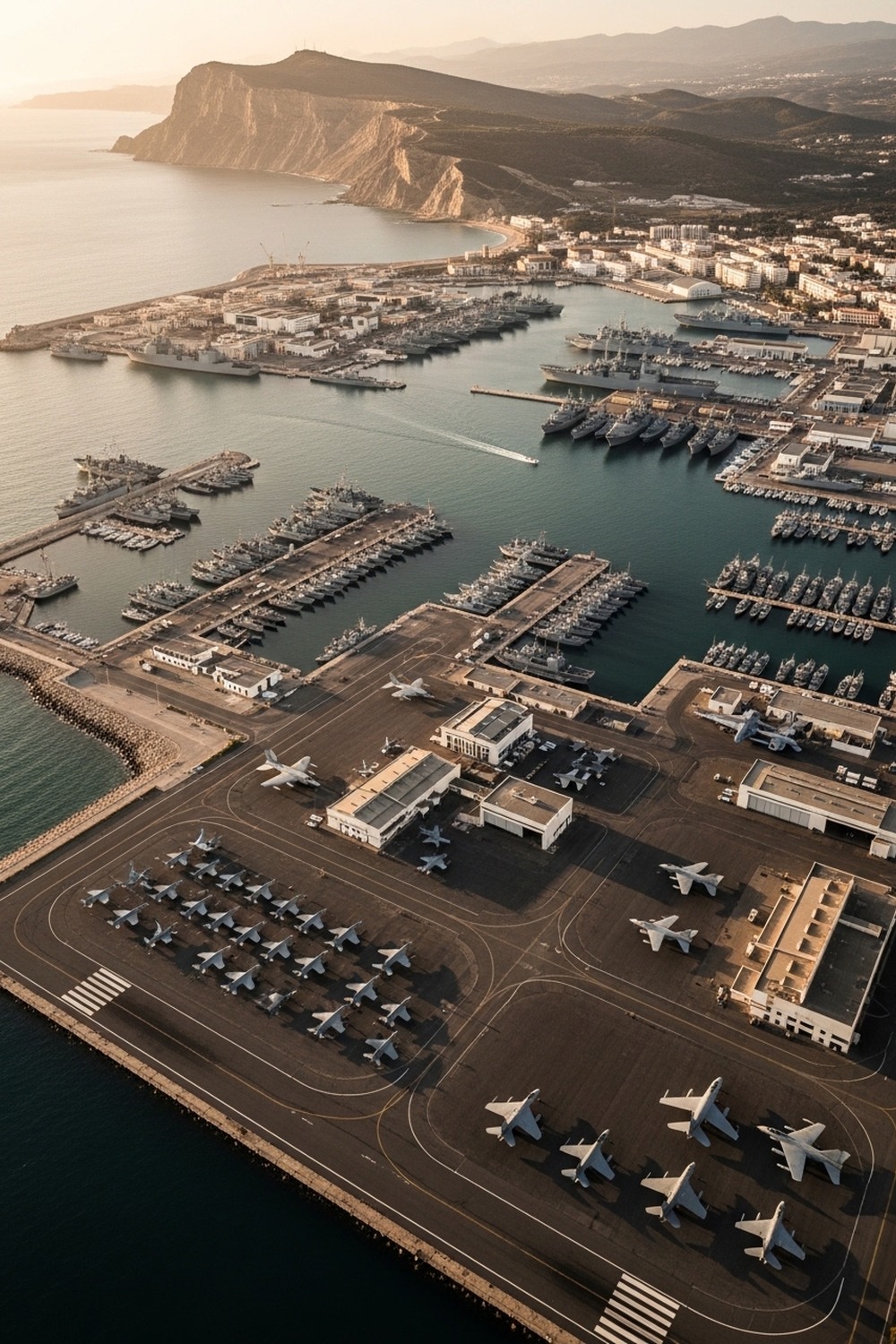 Aerial view of Naval Station Rota at dusk on Spain