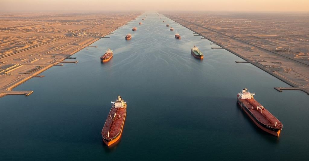 Aerial satellite view of the Strait of Hormuz showing its dangerously narrow shipping lane