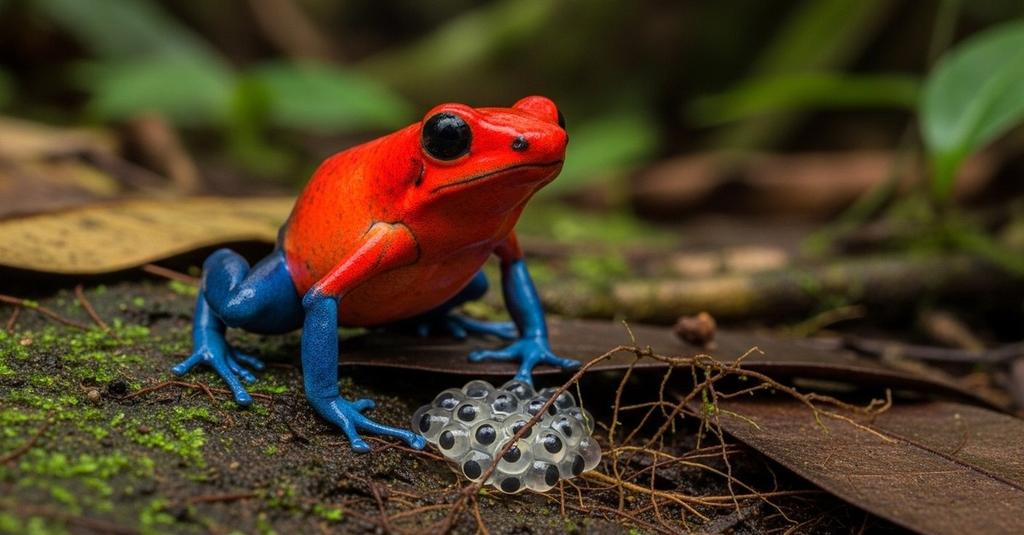Tiny poison frog tadpole alone inside a water-filled bromeliad cup in dense jungle