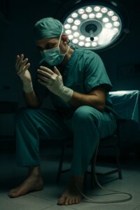 Surgical team in teal gowns performs operation under bright OR lighting Istanbul