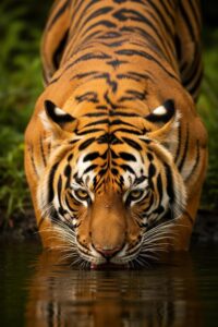 Bengal tiger close-up showing white ocelli spots on the back of its ears