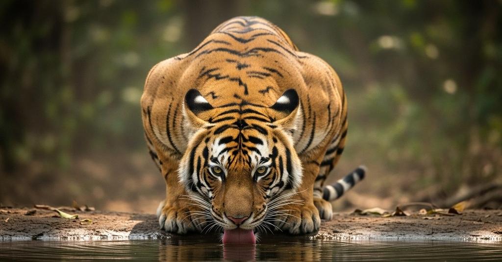 Tiger cubs following their mother through dense jungle undergrowth in low light