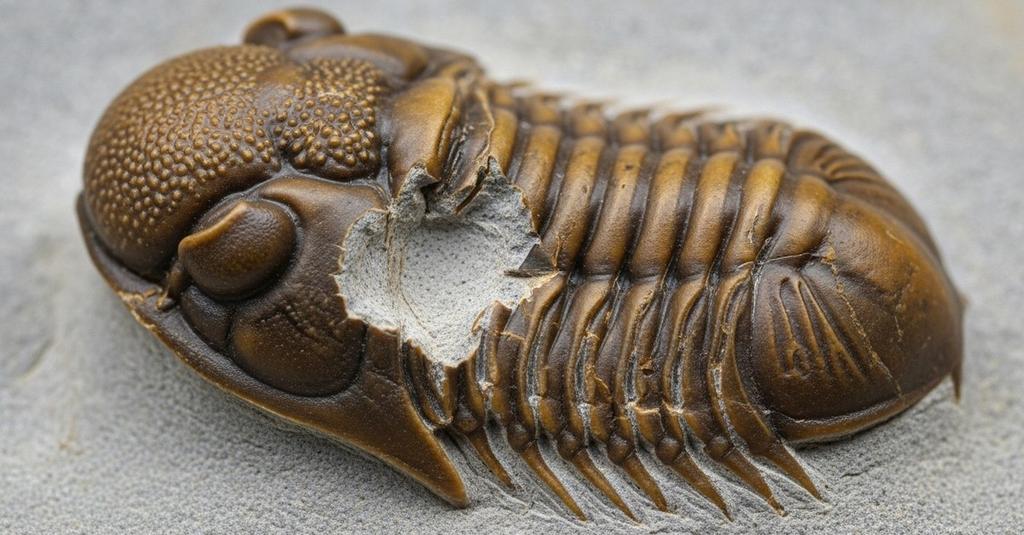Dramatic underwater scene of Cambrian seafloor with trilobite and Anomalocaris predator nearby