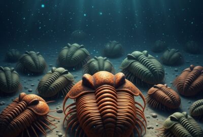 Dense cluster of phacopid trilobite fossils preserved on ancient Devonian rock slab