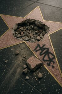 Trump's Hollywood Walk of Fame star heavily vandalized with crater and graffiti