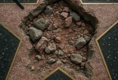 Trump's Hollywood Walk of Fame star smashed open, rubble and graffiti visible