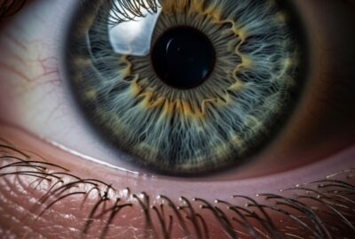 Extreme close-up of a human eye with striking iris detail and sharp focus
