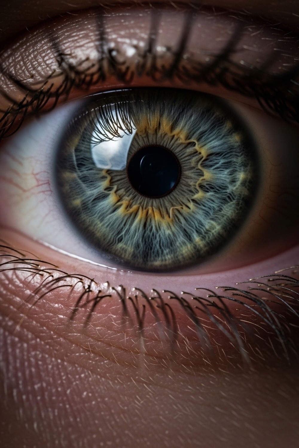 Extreme close-up of a human eye with striking iris detail and sharp focus